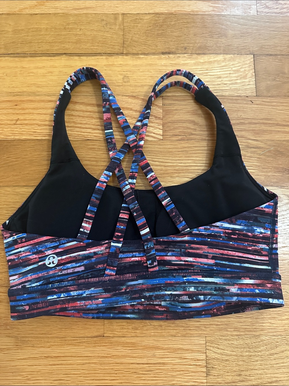 lululemon athletica Black & Multicolor Striped Crisscross Sports Bra